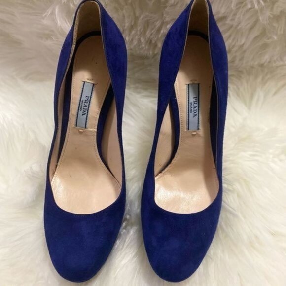 Prada Camoscio Bluette Blue Suede Platform Pumps 37.5 - Picture 2 of 11